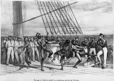 Masselot, fl 1830s. Danse a cloche-pieds des indigenes de l'ile de Paques. Masselot delt. Lith. par Blanchard. Voyage de la fregate la Venus. Atlas pittoresque. Paris, Gide, 1841 — Isla de Pascua — 1841 | Chile de Ayer