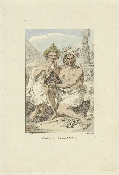 Bewoners van Paaseiland Paasch-eilanders (titel op object), RP-P-1906-3971 — Isla de Pascua — 1802 | Chile de Ayer