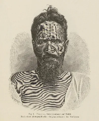 Tepano, Oster-Insulaners auf Tahiti. Nach einer photographischen Originalaufnahme des Verfassers. Fig. 4. Über die Tätowirung der Oster-Insulaner — Isla de Pascua — 1880 | Chile de Ayer