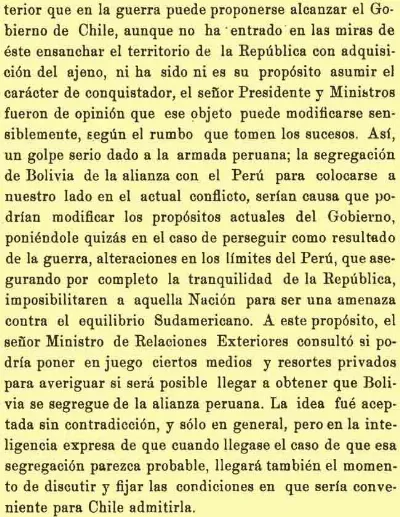 Acta de la Sesión del Consejo de Ministros de Chile celebrada el 19 de abril de 1879 (Varas 1918, 251-252), segunda página