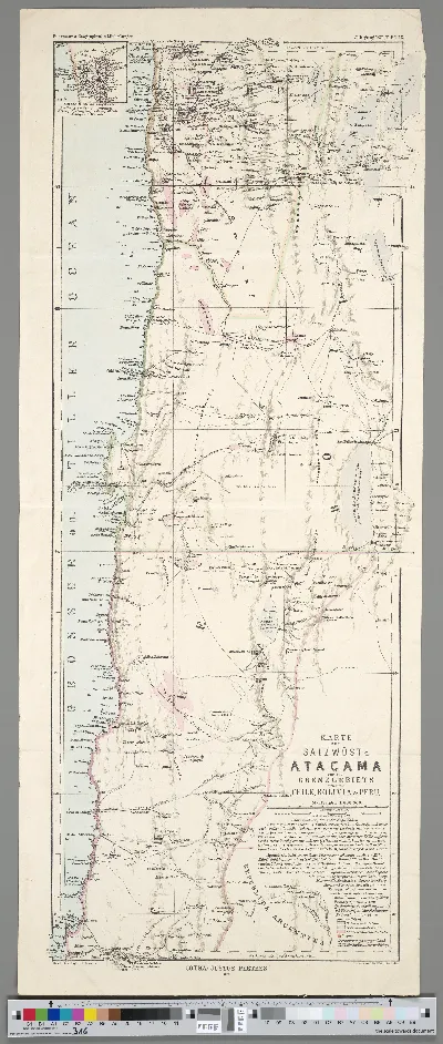 Karte der Salzwüste Atacama und des Grenzgebiets zwischen Chile, Bolivia & Peru