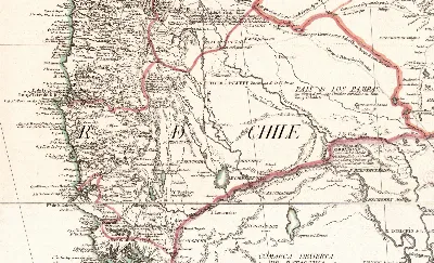 Región histórica de la Araucanía en el Reino de Chile, 1775, mapa de Cano y Olmedilla