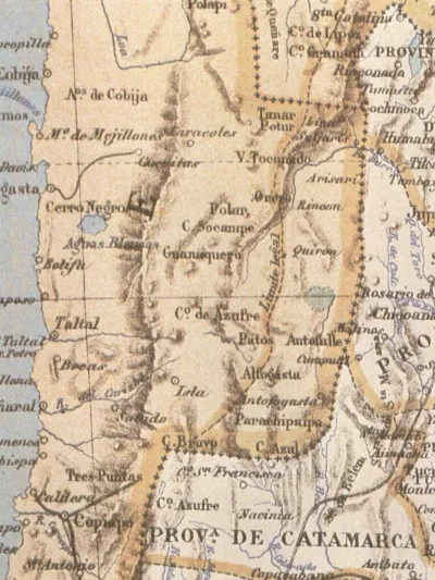 Mapa argentino de Francisco Latzina de 1888 mostrando la Puna de Atacama como territorio chileno