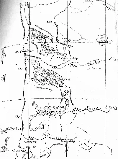 Mapa de 1898 del límite entre Argentina y Chile en el Campo de Hielo Patagónico Sur