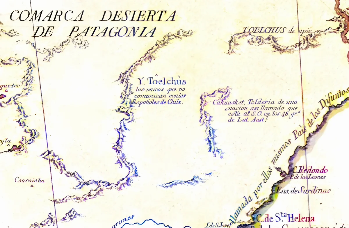 Comarca desierta de la Patagonia, Toelchus, los únicos que no comunican con los Españoles de Chile — 1775 | Chile de Ayer