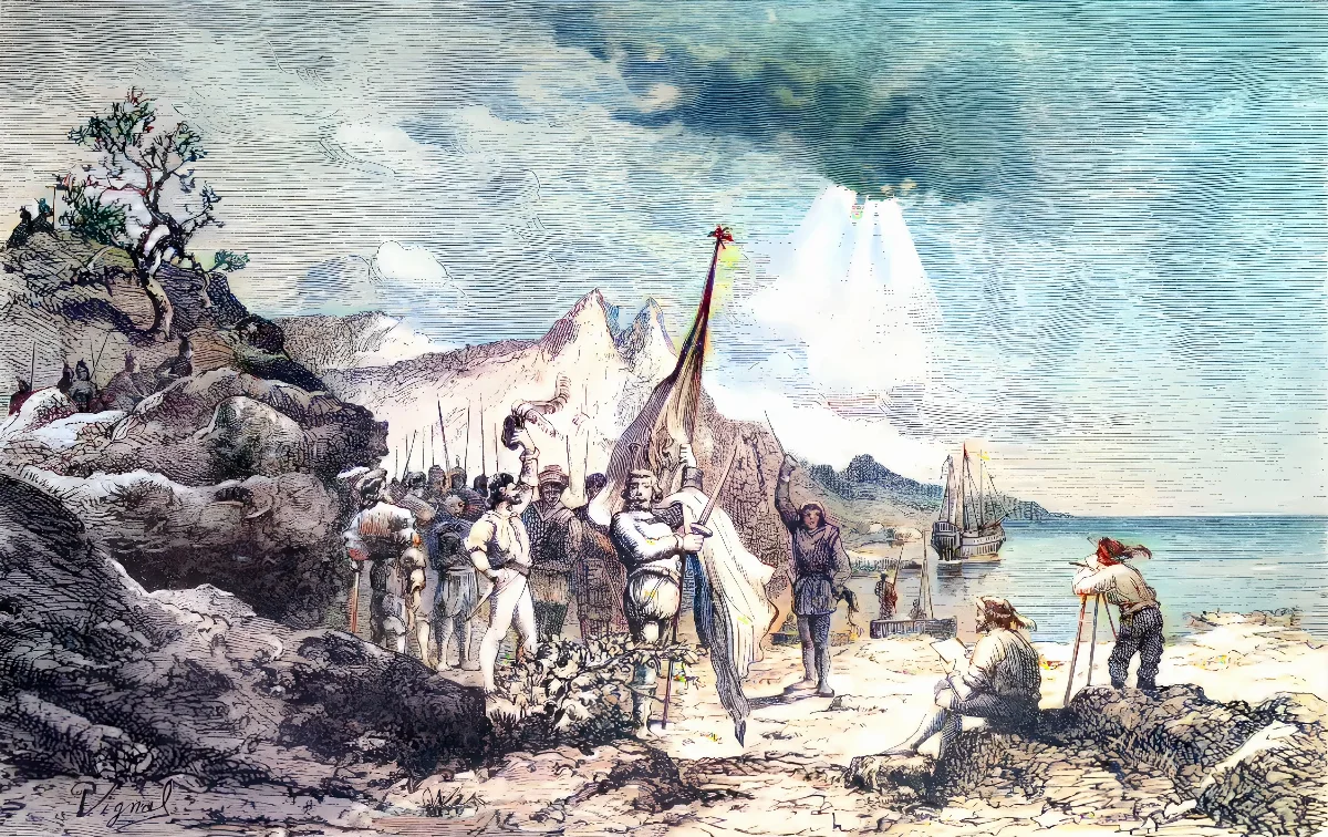 Juan Ladrillero toma posesión del Estrecho de Magallanes para la gobernación de Chile y el rey de España en 1558 — 1903 | Chile de Ayer