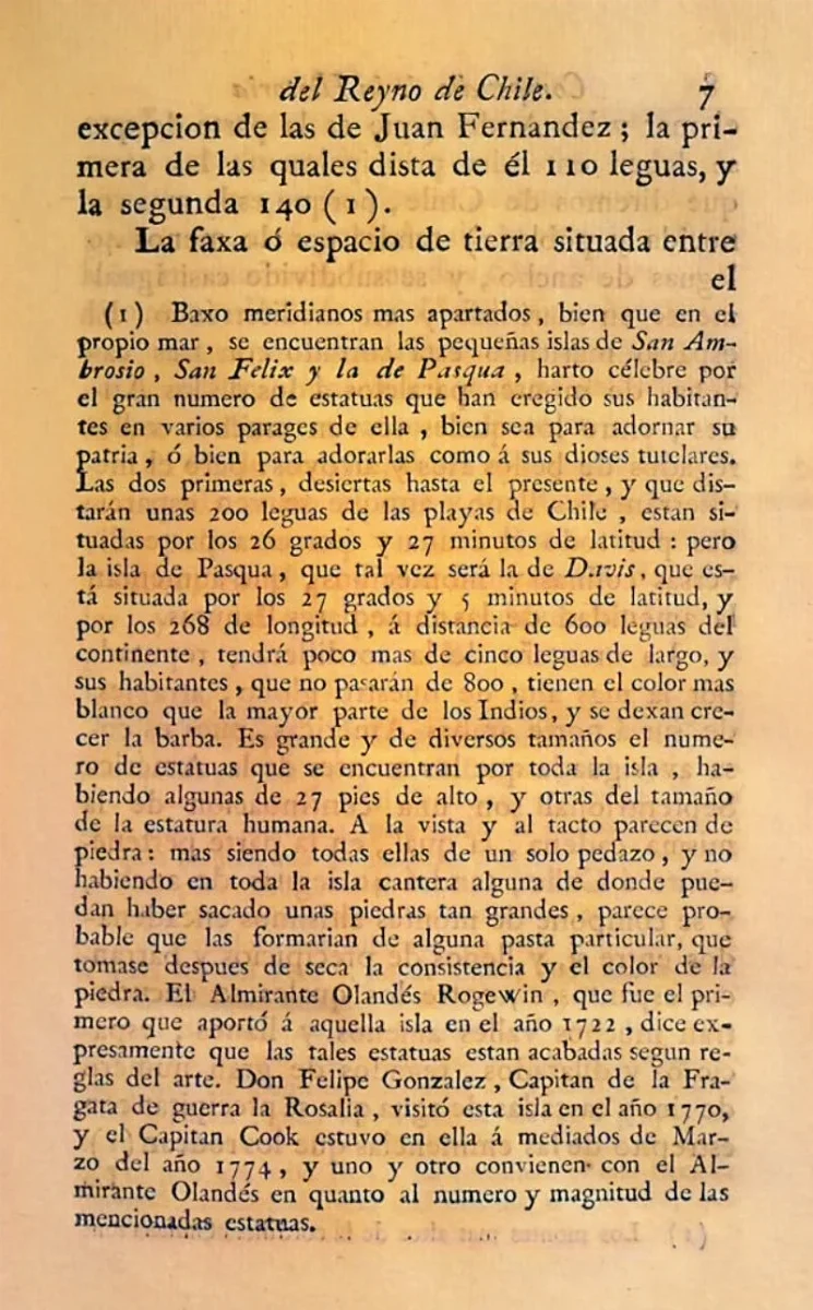 Las islas San Félix, San Ambrosio y de Pascua mencionadas en el Compendio de la historia geográfica, natural y civil del reyno de Chile de 1776 — 1776 | Chile de Ayer