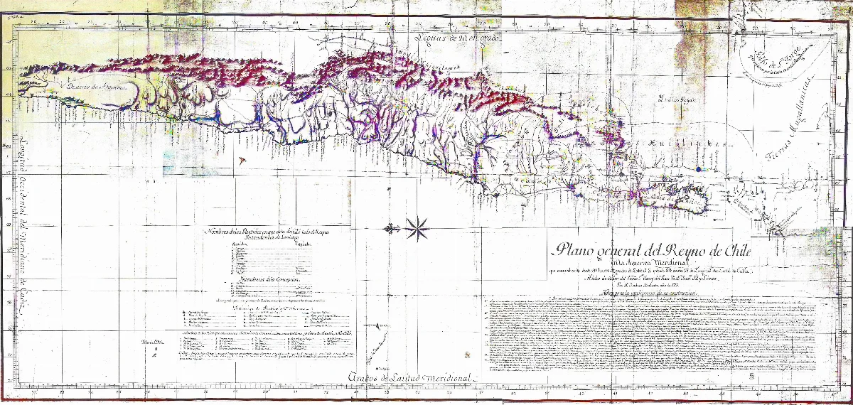 Plano General del Reyno de Chile en la América Meridional de Andrés Baleato (1793) — 1793 | Chile de Ayer