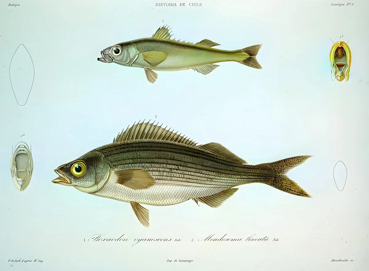 Emmelichthys nitidus cyanescens Mendosoma lineatum — 1848 | Chile de Ayer