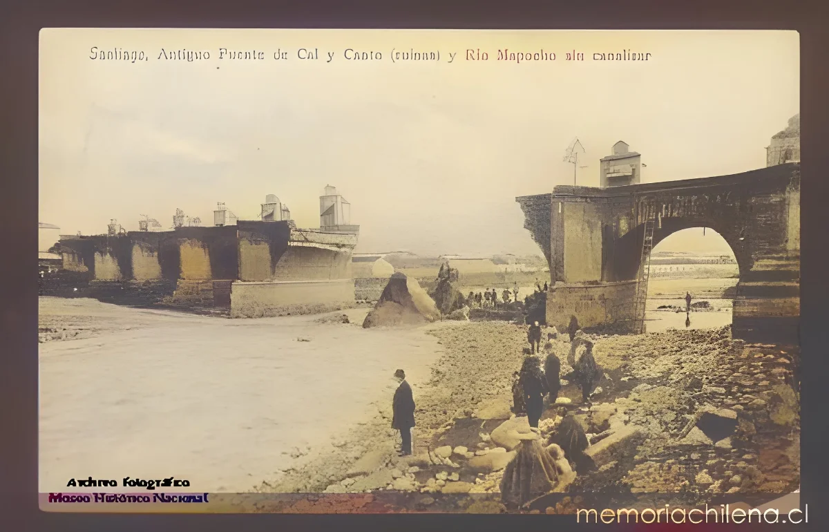Ruinas del Puente de Cal y Canto y el río Mapocho, 1888 — aprox. 1888 | Chile de Ayer