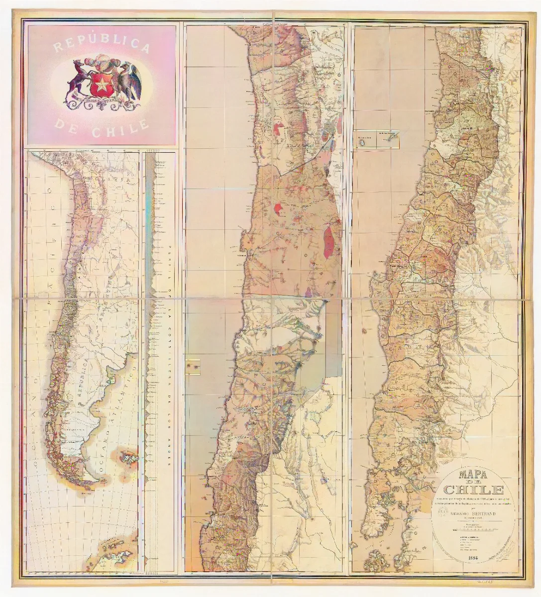 Mapa de Chile, construido... para el uso de las escuelas primarias de la Republica... / por Alejandro Bertrand, ,... — 1884 | Chile de Ayer