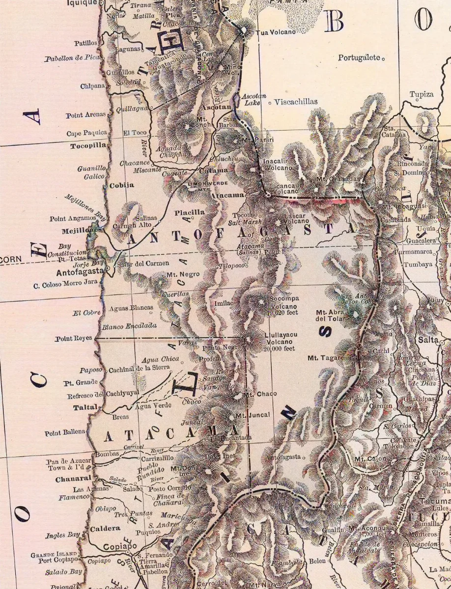 Puna de Atacama Mapa 1892 (recorte) — 1892 | Chile de Ayer