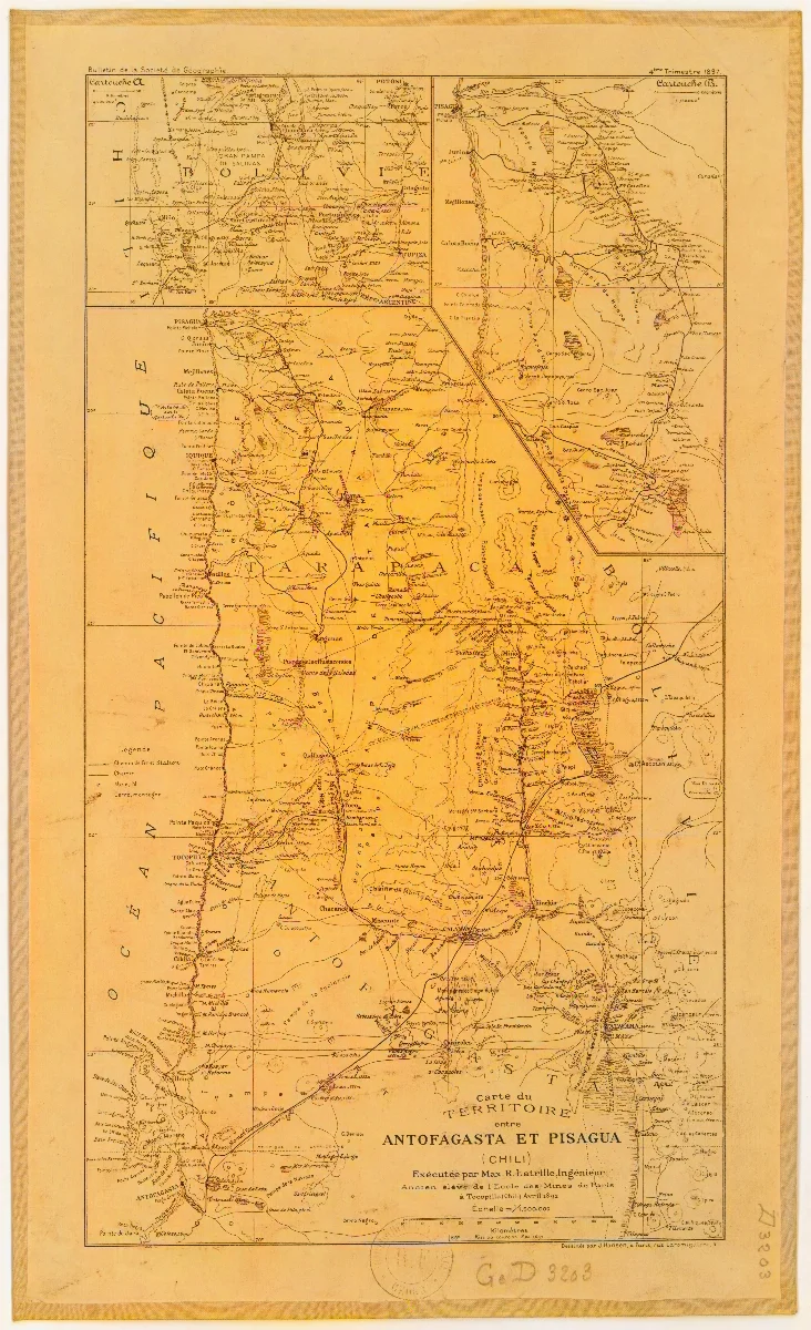 Carte du territoire entre Antofagasta et Pisagua (Chili) / exécutée par M. Max.-R. Latrille, avril 1892 — 1899 | Chile de Ayer