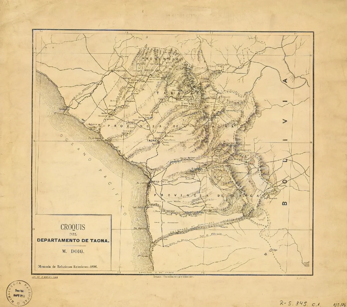 Croquis del Departamento de Tacna M. Doig — Arica — 1896 | Chile de Ayer