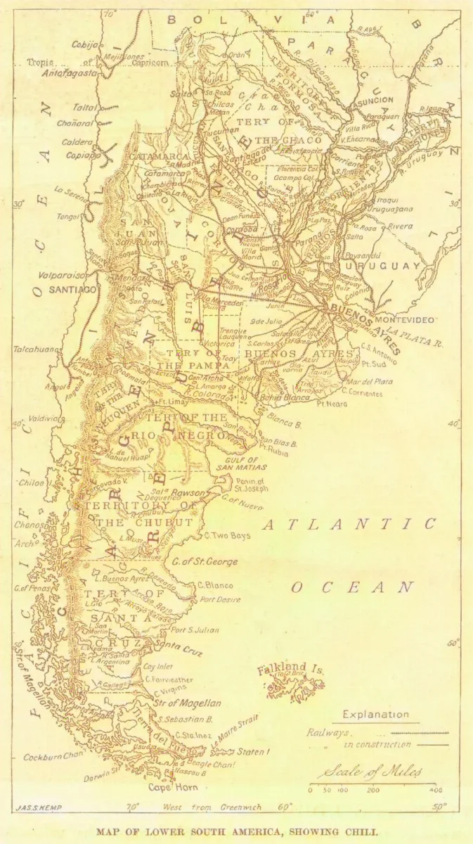 Map lower South America — 1892 | Chile de Ayer