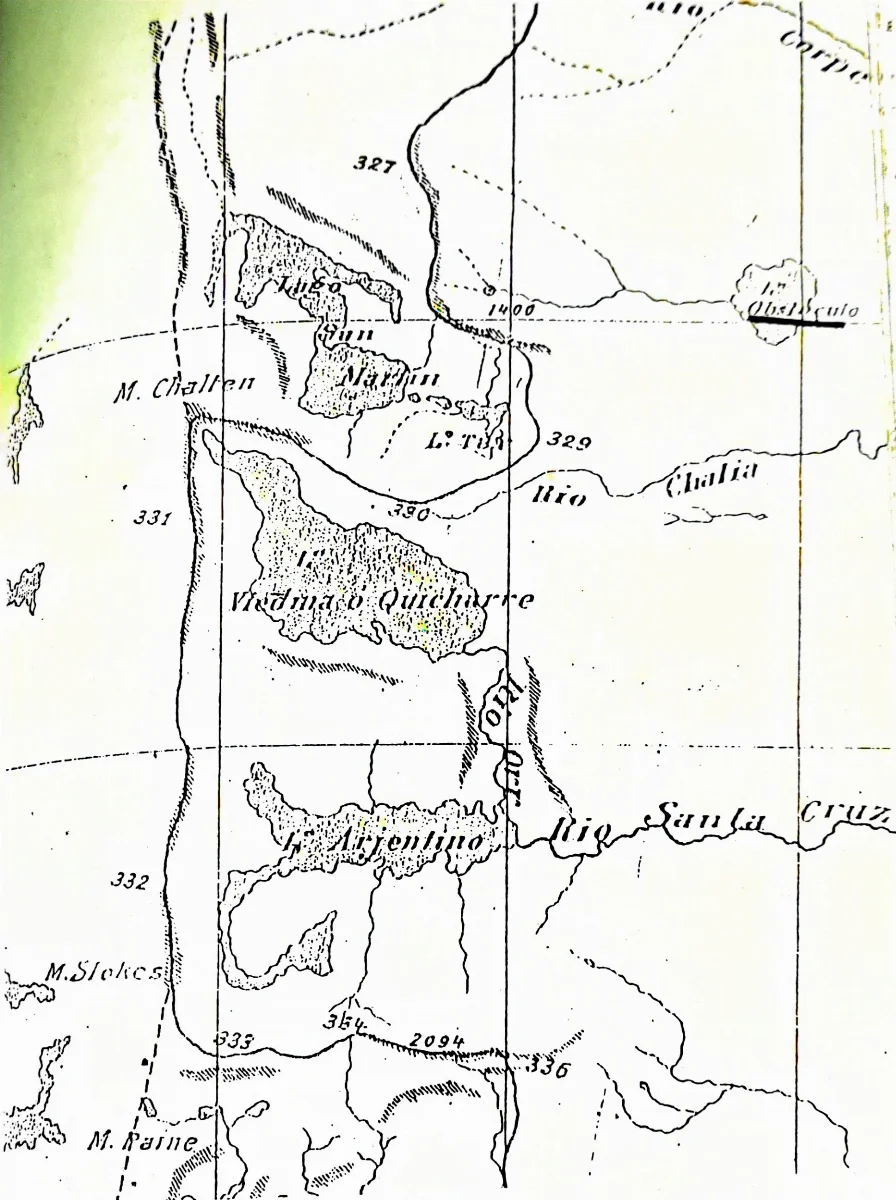 Mapa de 1898 del límite entre Argentina y Chile en el Campo de Hielo Patagónico Sur — Punta Arenas — 1898 | Chile de Ayer