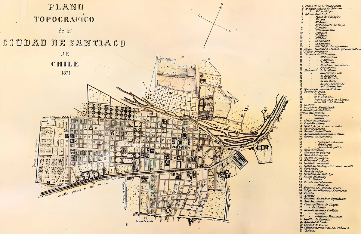 Mapa santiago 1890 — Santiago — 1871 | Chile de Ayer
