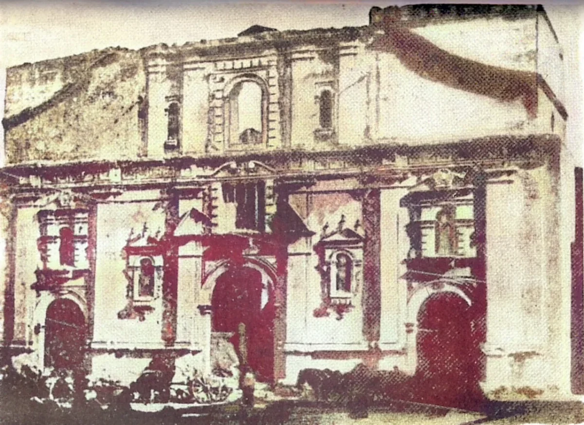 Carretas retirando cuerpos calcinados de la Iglesia de la Compañía, 1863 — aprox. 1863 | Chile de Ayer