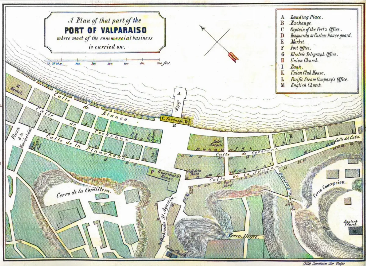 Plano del Puerto de Valparaíso, zona comercial, 1862 — aprox. 1862 | Chile de Ayer