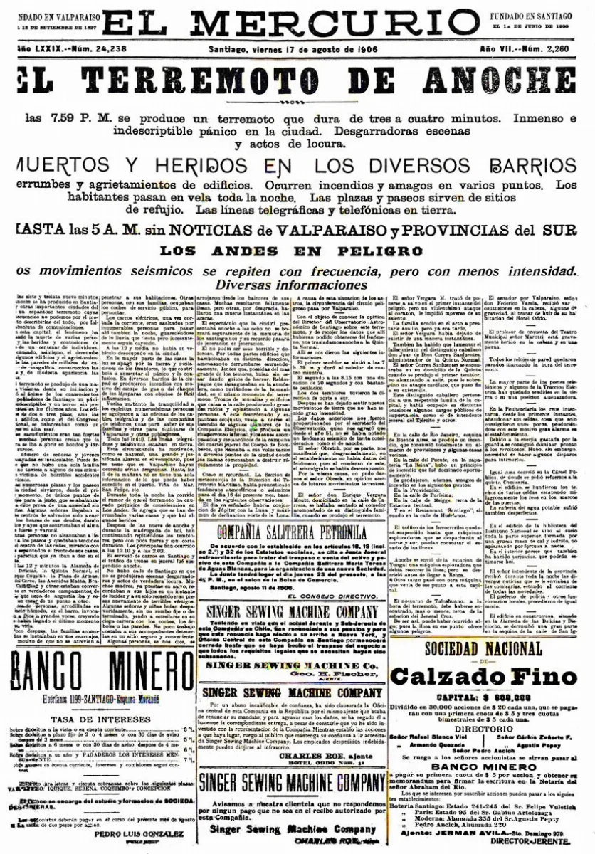 Portada de El Mercurio del 17 de agosto de 1906 — aprox. 1906 | Chile de Ayer
