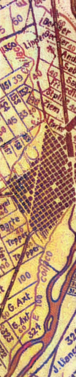 El estero Coilaco, de Temuco, Chile, en un mapa de la colonización de Cautín, por Nicanor Bologna, editado en 1910. — aprox. 1910 | Chile de Ayer