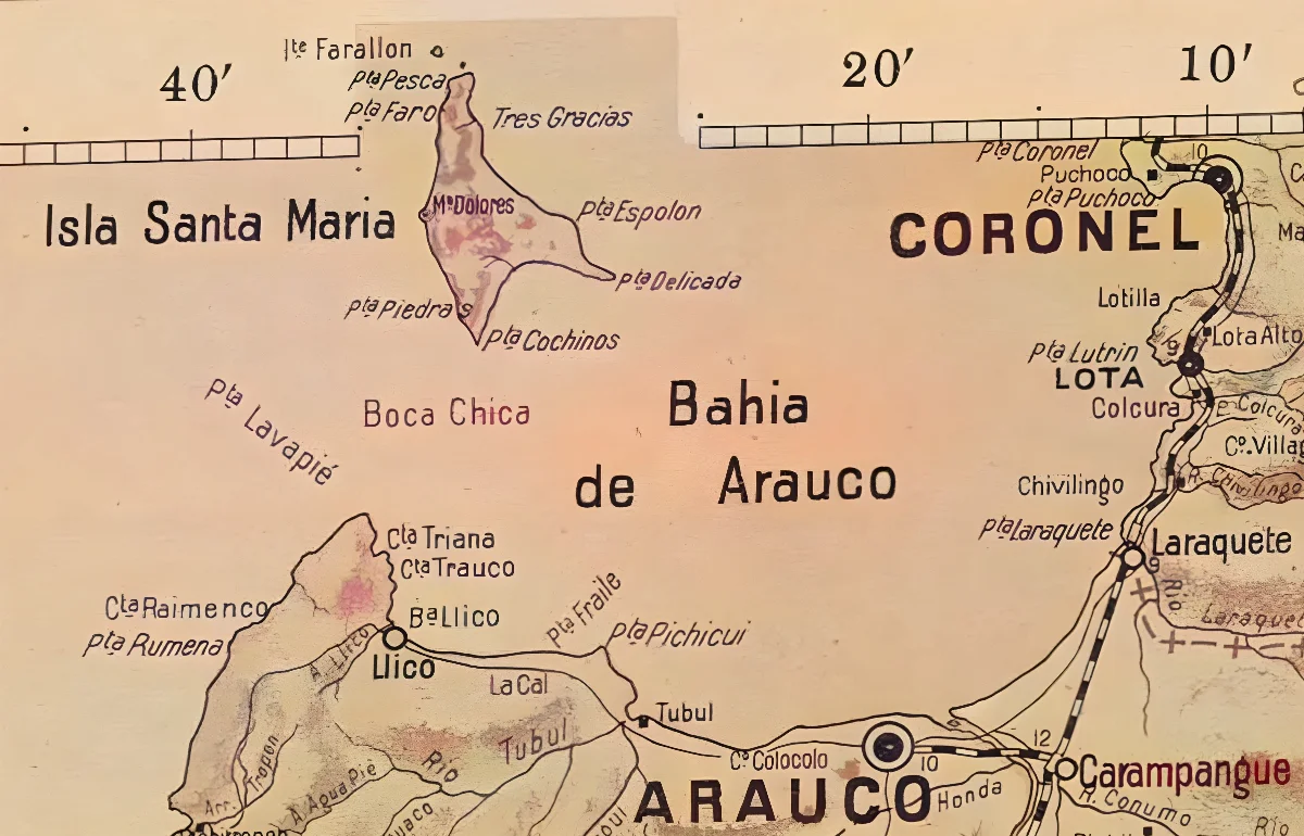 Mapa de la bahía de Arauco — aprox. 1910 | Chile de Ayer