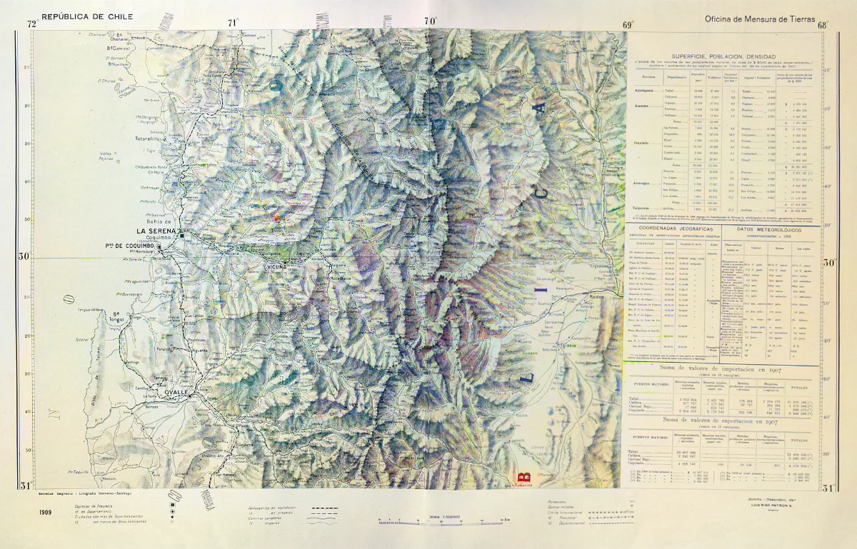 Mapa provincial de La Serena con datos climatológicos — aprox. 1911 | Chile de Ayer