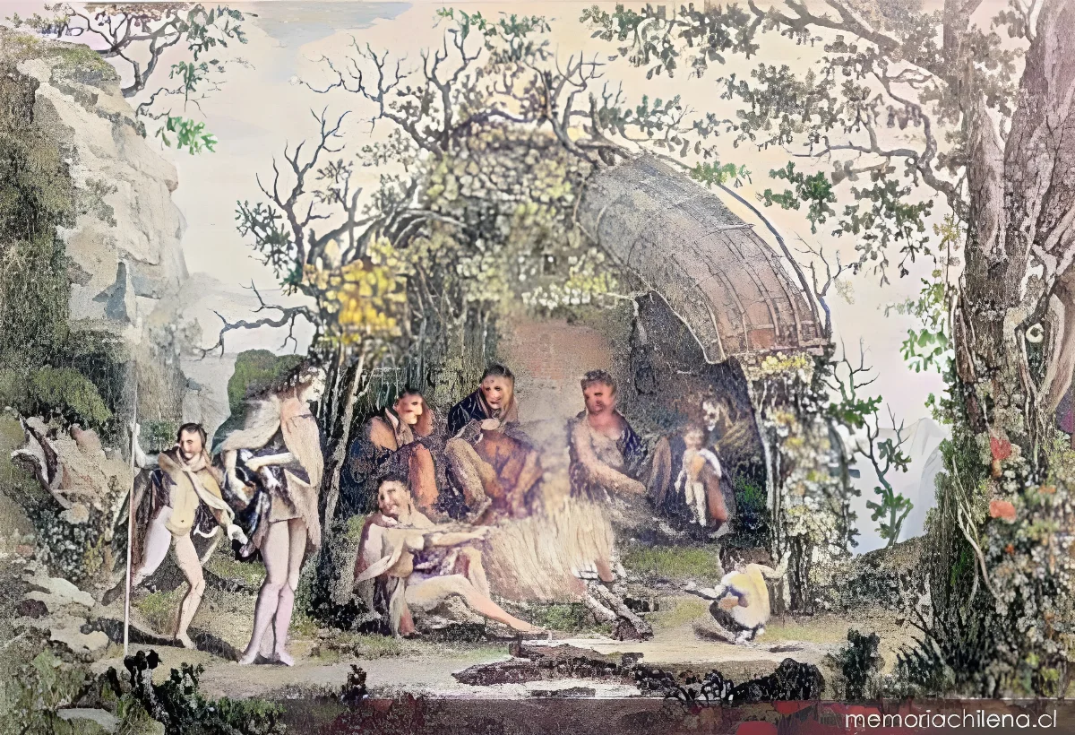 Americani della Terra del Fuoco Nelle loro Capanne, 1774 — 1774 | Chile de Ayer