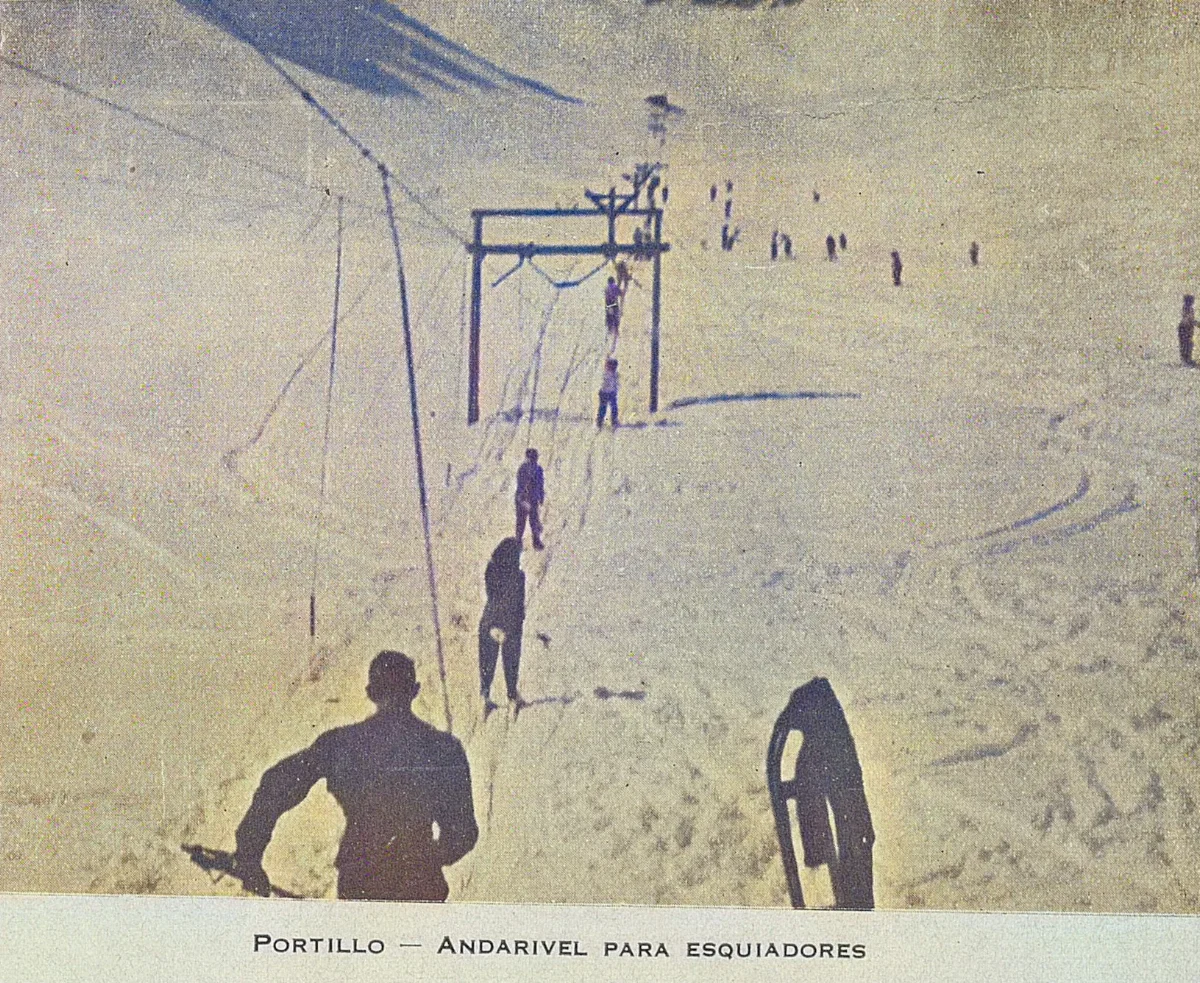 Andarivel para esquiadores, Portillo, 1945 — 1945 | Chile de Ayer