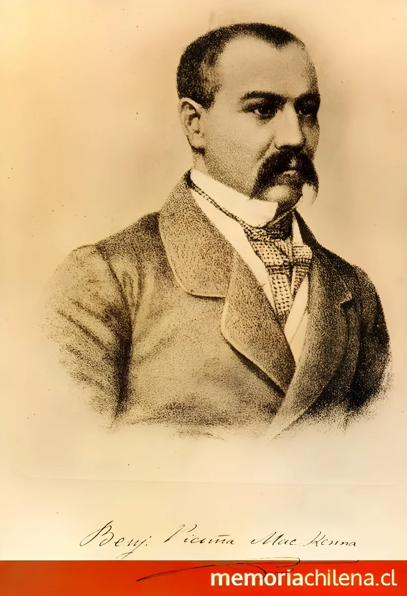 Benjamín Vicuña Mackenna, grabado de perfil — 1900 | Chile de Ayer
