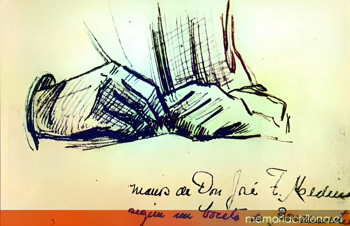 Boceto de las manos de José Toribio Medina — 1900 | Chile de Ayer