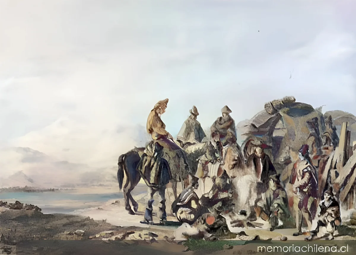 Chilenos en descanso en el llano de Santiago, 1845 — 1845 | Chile de Ayer