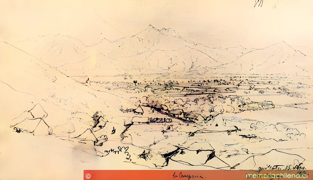 [Dibujo del valle del sector del Cerro La Campana] — 1834 | Chile de Ayer