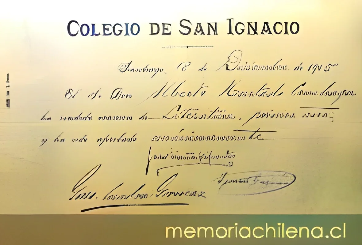 Diploma de literatura de Alberto Hurtado del Colegio San Ignacio, 1915 — 1915 | Chile de Ayer