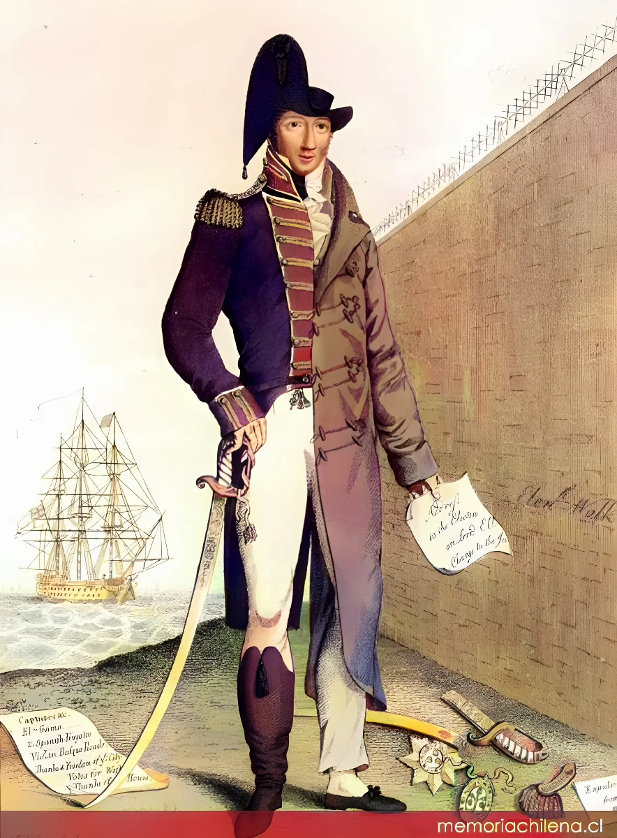 Grabado de Lord Cochrane, pirata y diputado, 1815 — 1815 | Chile de Ayer
