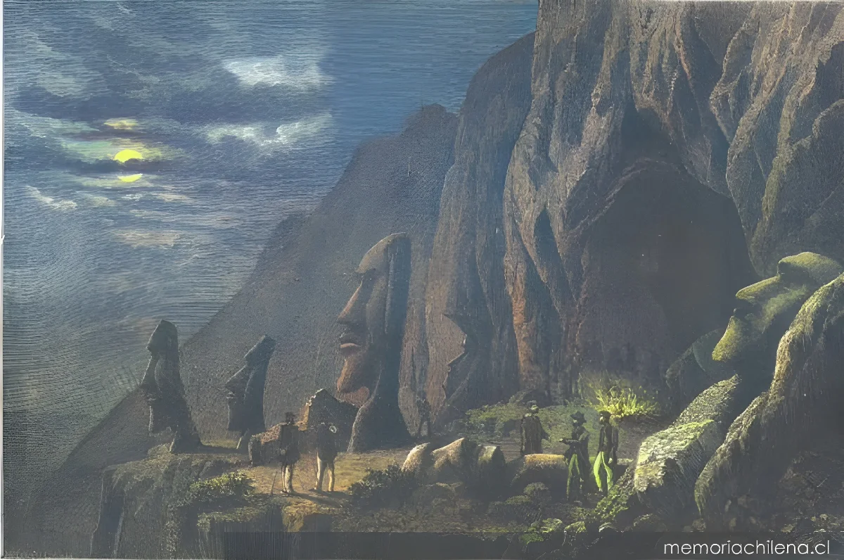 Campamento francés en el cráter del Rano Raraku — 1888 | Chile de Ayer