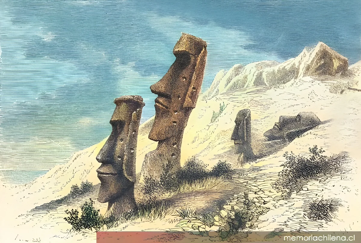 Interior del volcán Rano Raraku — 1888 | Chile de Ayer