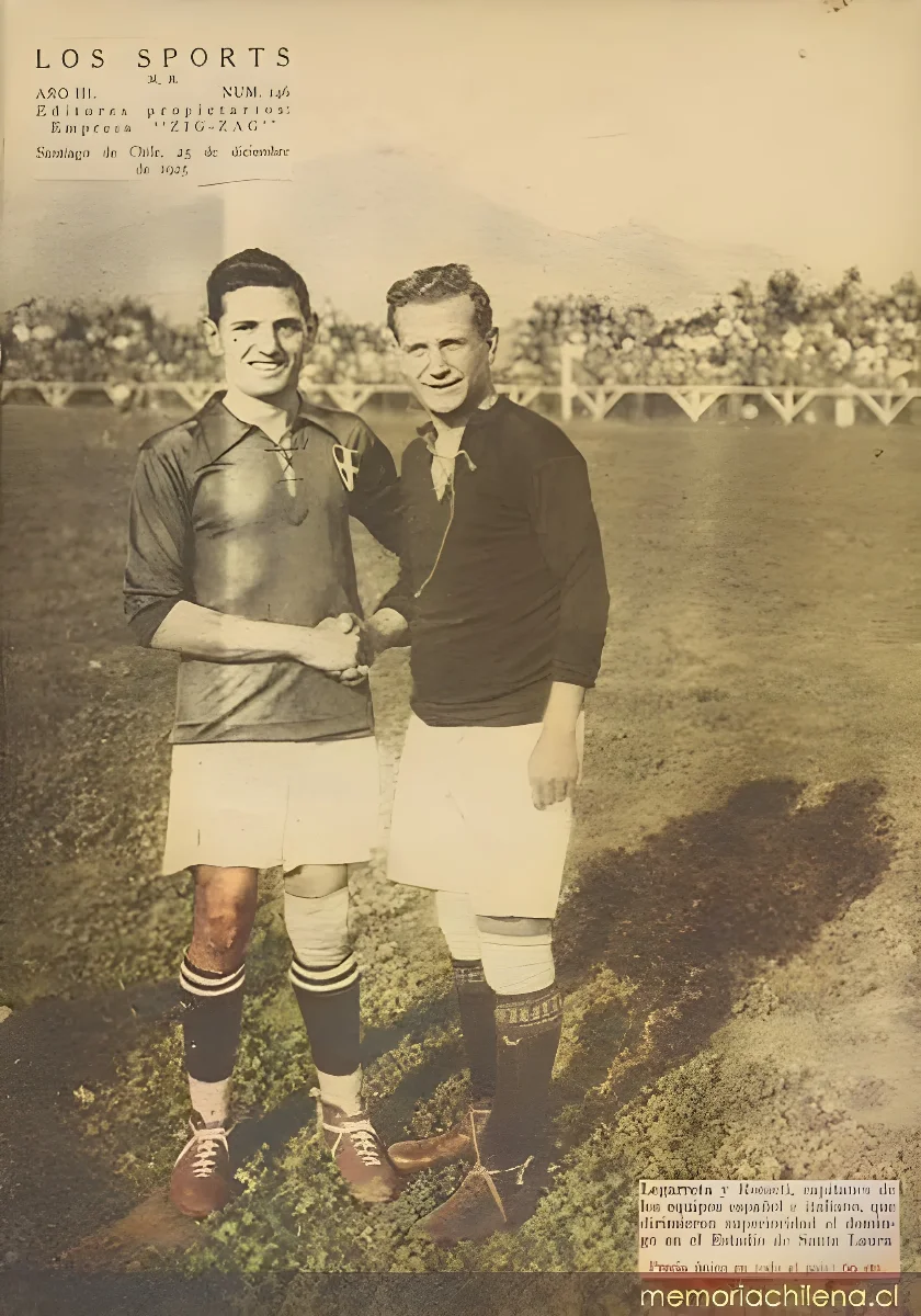 Lagarreta y Rosseti : capitanes de los equipos español e italiano, 1925 — 1925 | Chile de Ayer