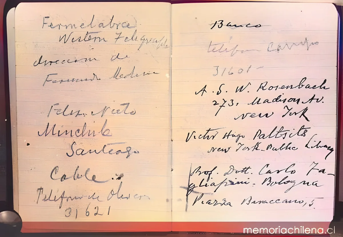 Libreta de apuntes del último viaje de José Toribio Medina a Estados Unidos y Europa en 1928 — 1928 | Chile de Ayer