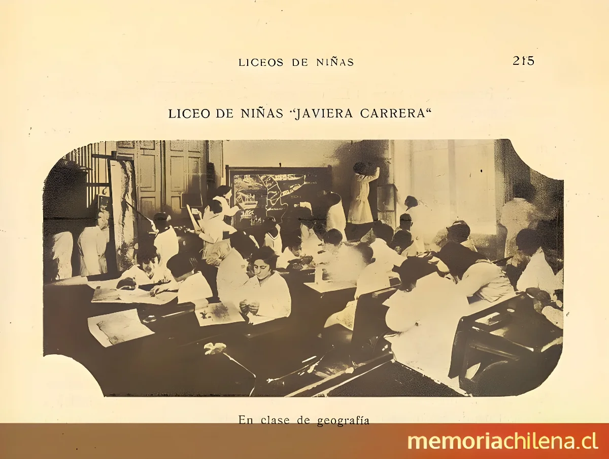 Liceo de Niñas Javiera Carrera, en clase de geografía, hacia 1927 — 1927 | Chile de Ayer