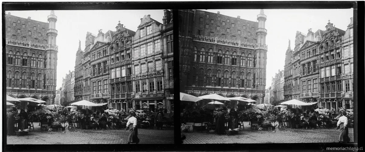 Mercado de flores en Bruselas, Bélgica, agosto 1909 — 1909 | Chile de Ayer