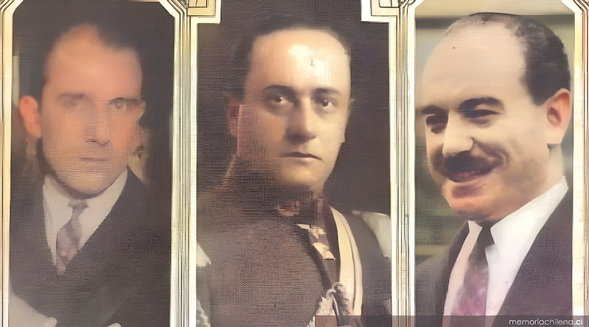 Miembros de la Junta de Gobierno de la República Socialista de Chile: Eugenio Matte Hurtado, General Arturo Puga y Carlos Dávila, 1932 — 1932 | Chile de Ayer