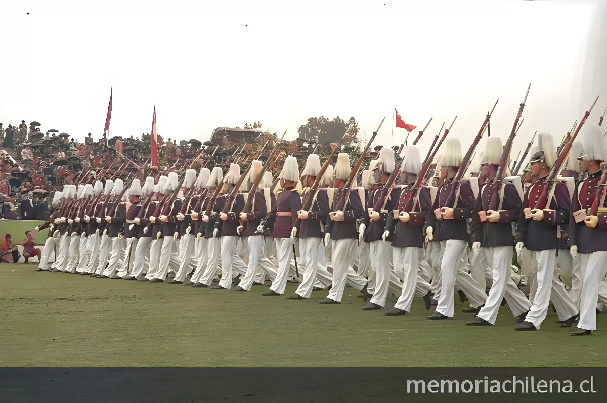 Militares desfilan en la elipse del parque Ohiggins, durante parada militar, 1942 — 1942 | Chile de Ayer