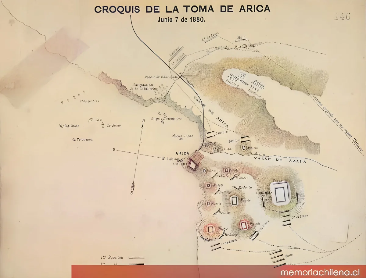 Croquis de la toma del morro de Arica, 7 de junio de 1880 — 1880 | Chile de Ayer