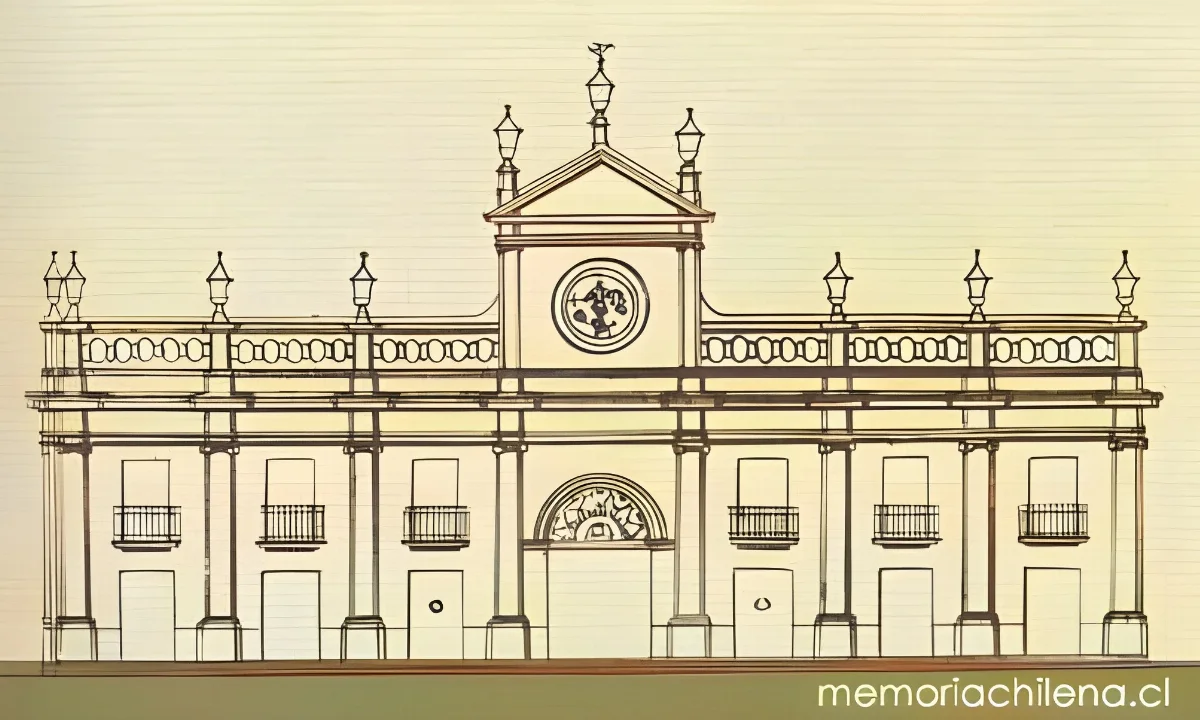 Edificio del Palacio del Real Tribunal del Consulado, concluido en 1801 y en el que funcionó la Biblioteca Nacional desde 1886 hasta 1925 — 1963 | Chile de Ayer