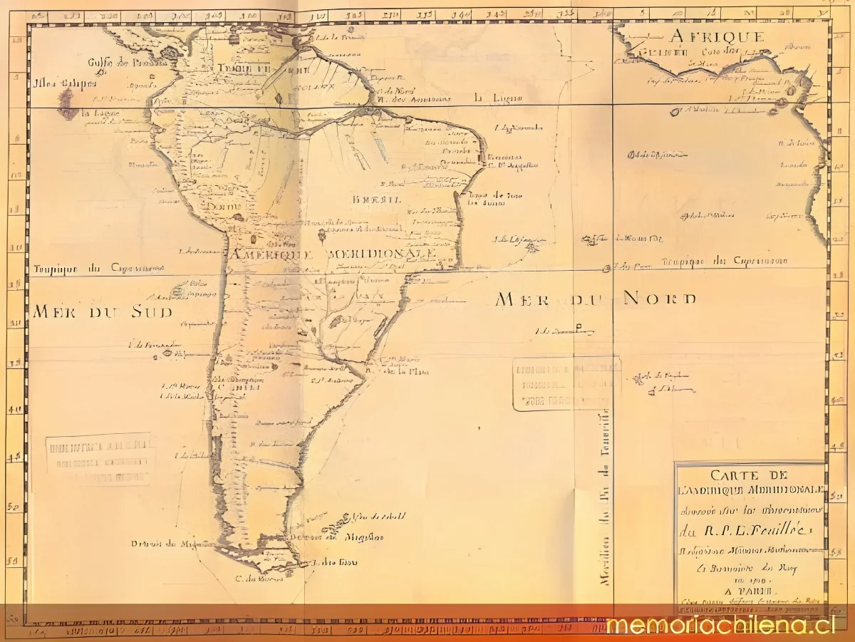 Carte de l'Amerique meridionale, dressee sur les observations du R. P. L. Feuiller, hacia 1720 — 1714 | Chile de Ayer