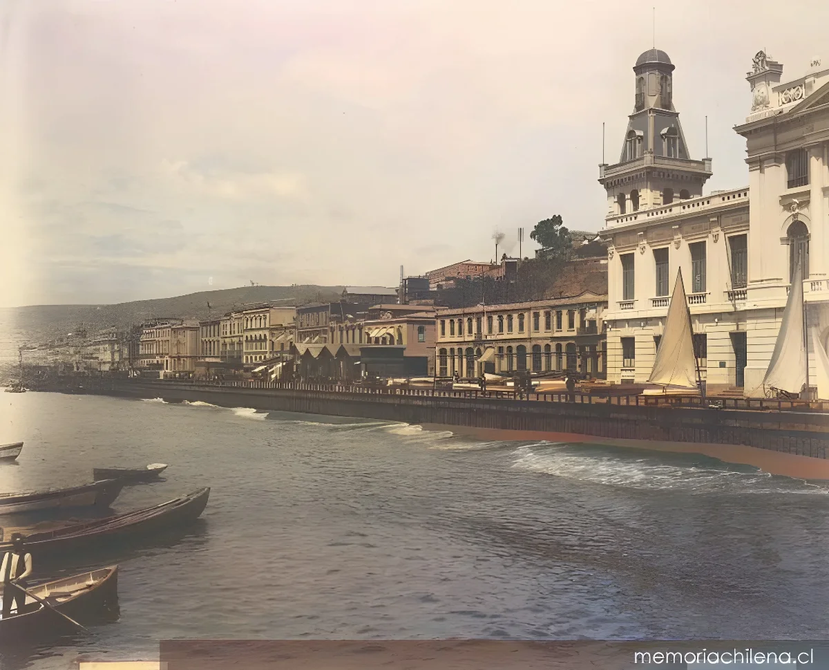 Malecón de Valparaíso y edificios aledaños, 1900 — 1900 | Chile de Ayer