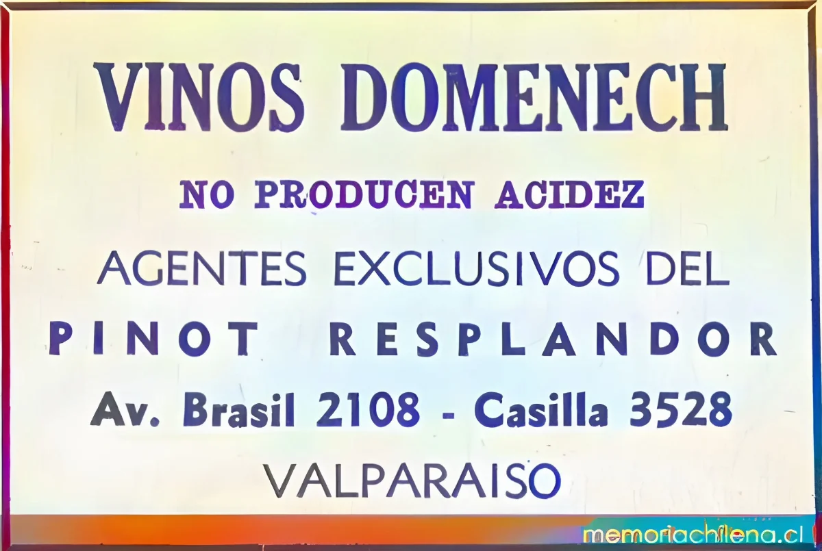 Vinos Domenech: agentes exclusivos del Pinot Resplandor — 1939 | Chile de Ayer