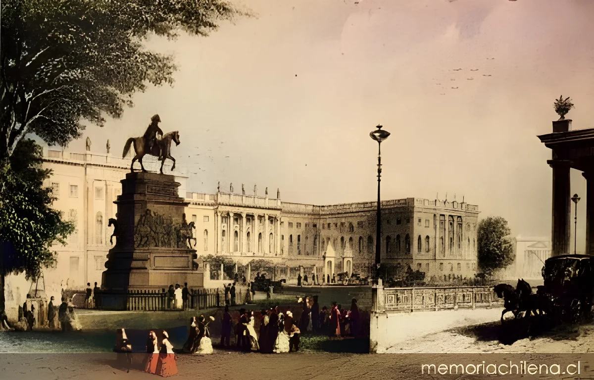 Universidad con el monumento a Federico II el Grande, Berlín, hacia 1880 — 1880 | Chile de Ayer