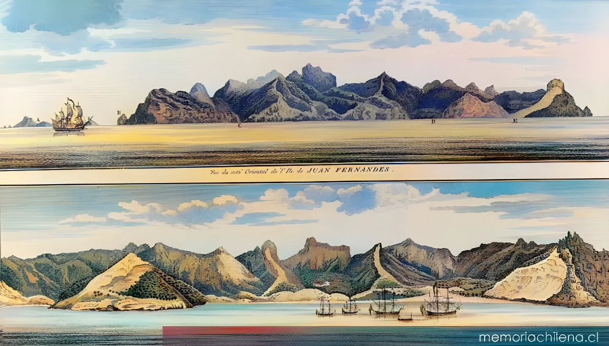 Vista de la costa oriental de la isla Juan Fernández, 1750 — 1750 | Chile de Ayer
